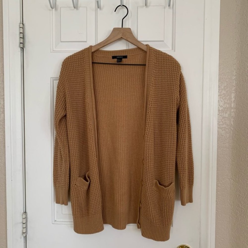 Forever21 Waffle Knit Camel Cardigan Sweater